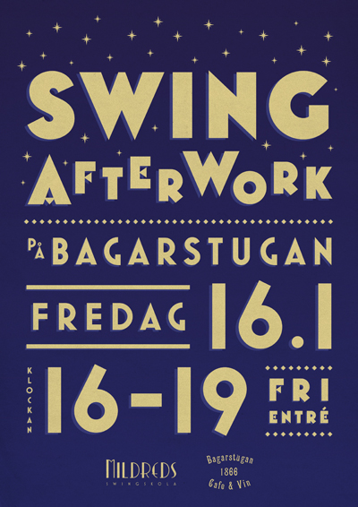 Mildreds swingskola Swing After Work på Bagarstugan fredag 16 januari Mariehamn Åland Lindy hop Balboa Hot jazz god mat kvällsöppet